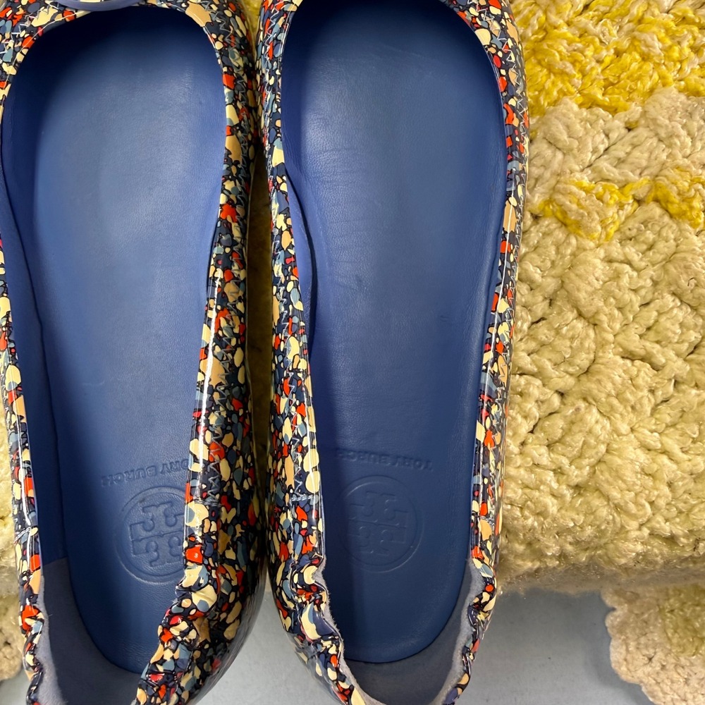 Tory Burch Minnie Travel Ballet Flats Blue Multi Confetti Mosaic Patent Leather - Picture 7 of 16